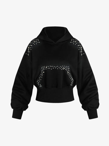 Graffiti Pearl Embellished Cropped Hoodie