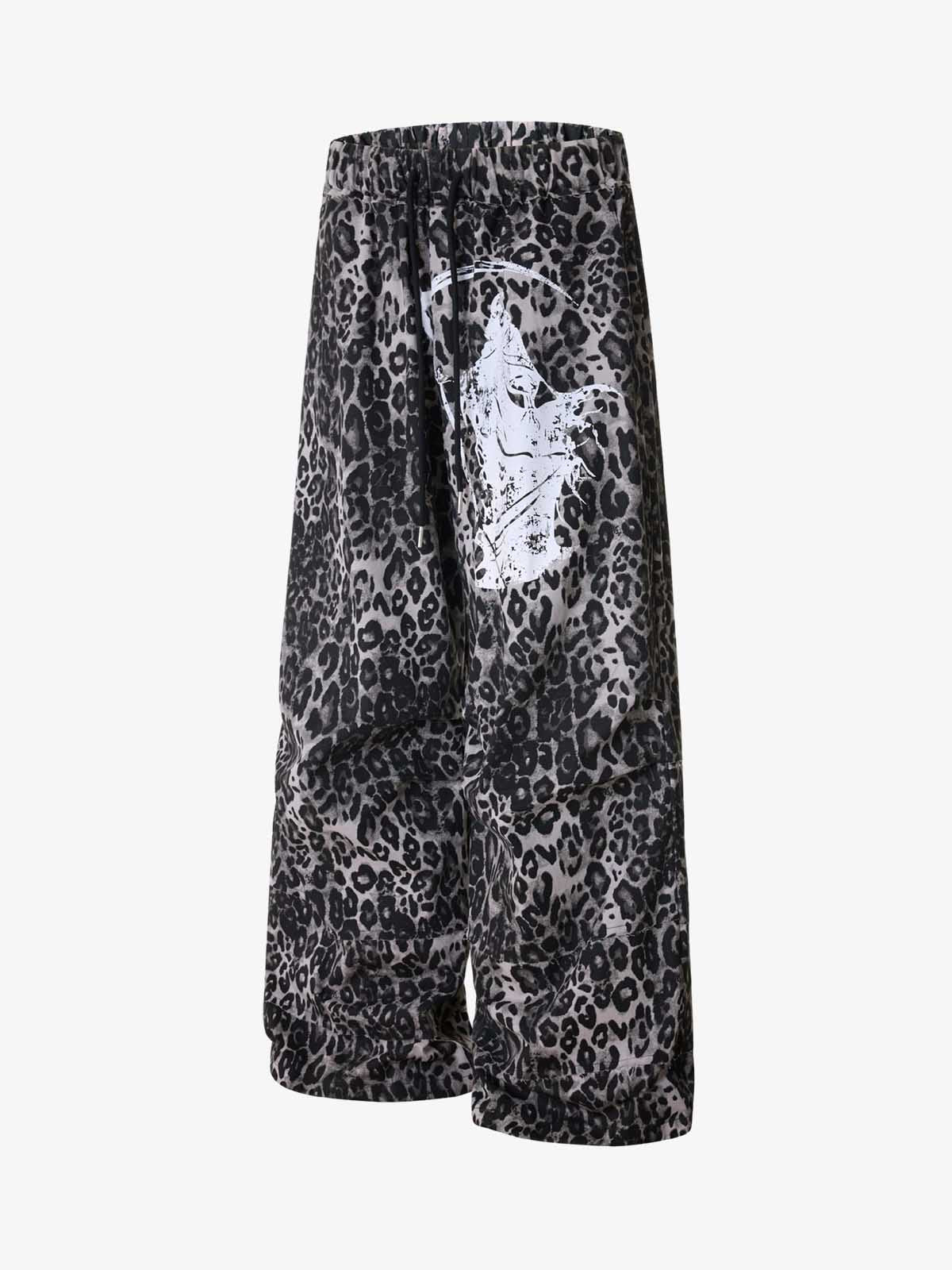 Stylish Leopard Print Wide-Leg Pants with Unique Graphic Design 