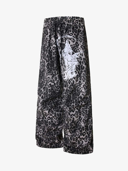 Stylish Leopard Print Wide-Leg Pants with Unique Graphic Design 