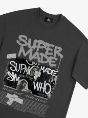 Streetwear Graffiti Character Collage Graphic T-Shirt 