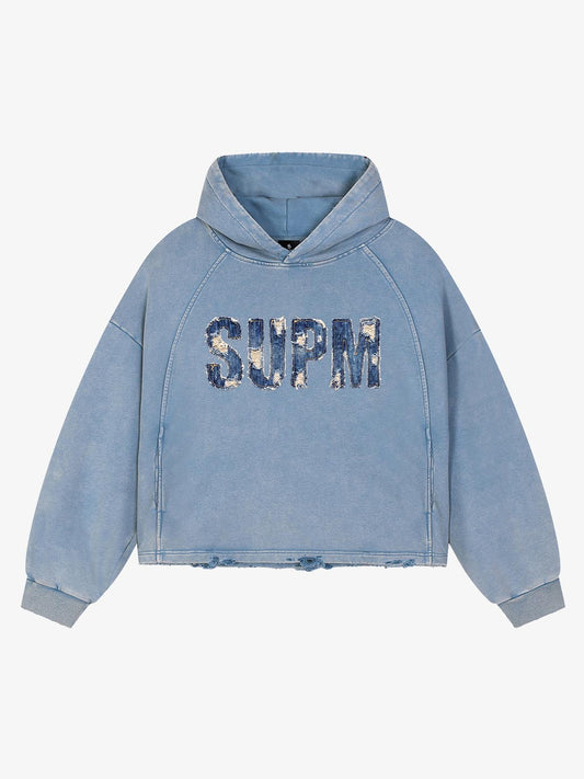 Denim Graphic Washed Cropped Sweatshirt