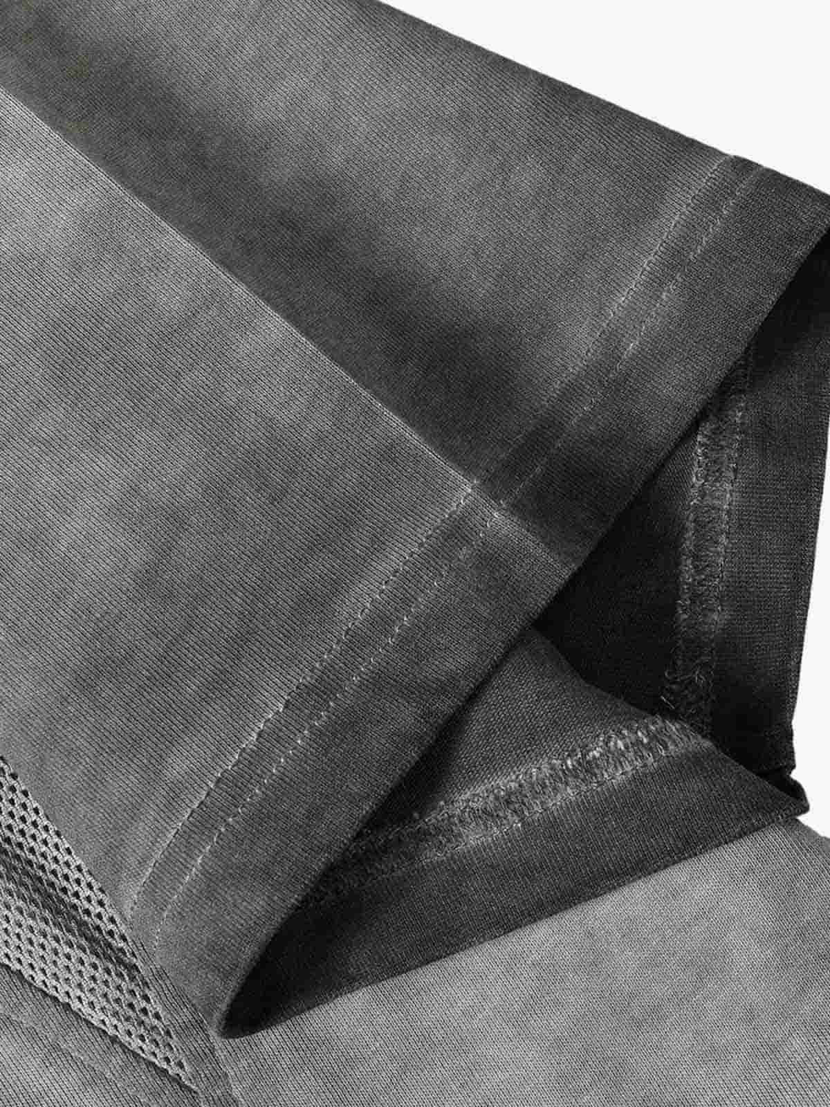 Cotton Blend Oversized Mesh Panel T-Shirt with Crew Neck 