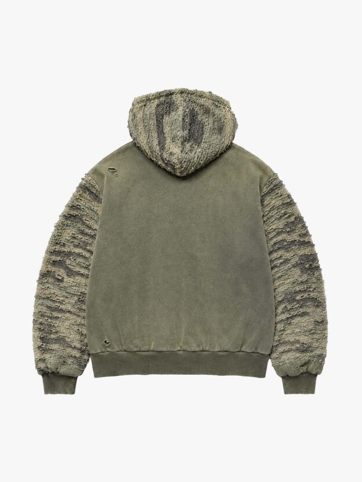 Camo Boro Paneled Distressed Zip Hoodie