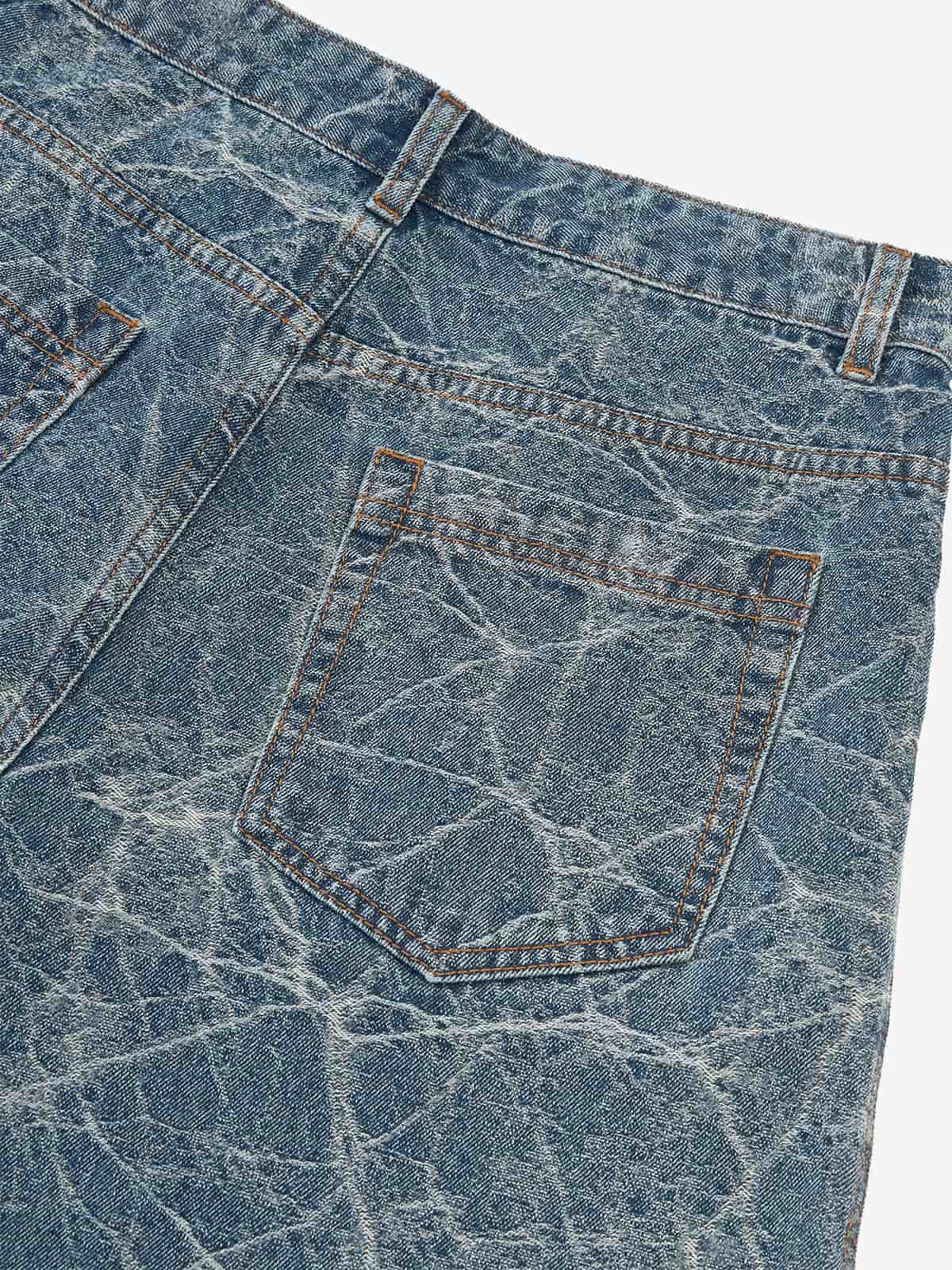 Retro Crackle-Washed Barrel Jeans 