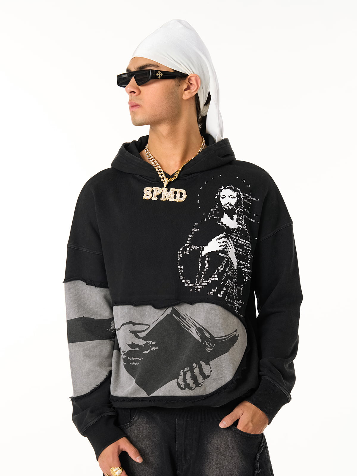 Electronic Exorcist Print of Distressed Hooded Sweatshirt 