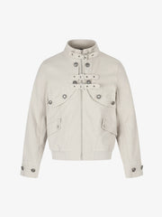 Metal Buckle Stand-Collar Cropped Utility Jacket
