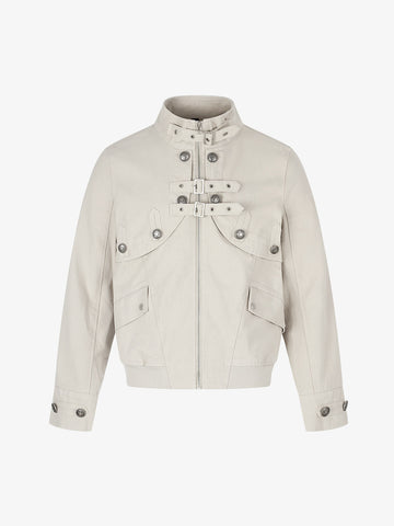 Metal Buckle Stand-Collar Cropped Utility Jacket