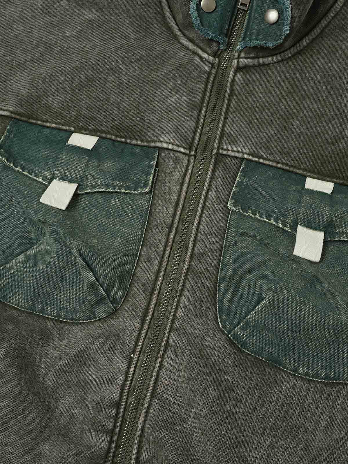 Washed Multi-Pocket Mock-Neck Workwear Jacket