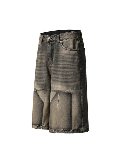 Thesupermade American Vintage Washed Patchwork Raw Edge Cropped Jeans 