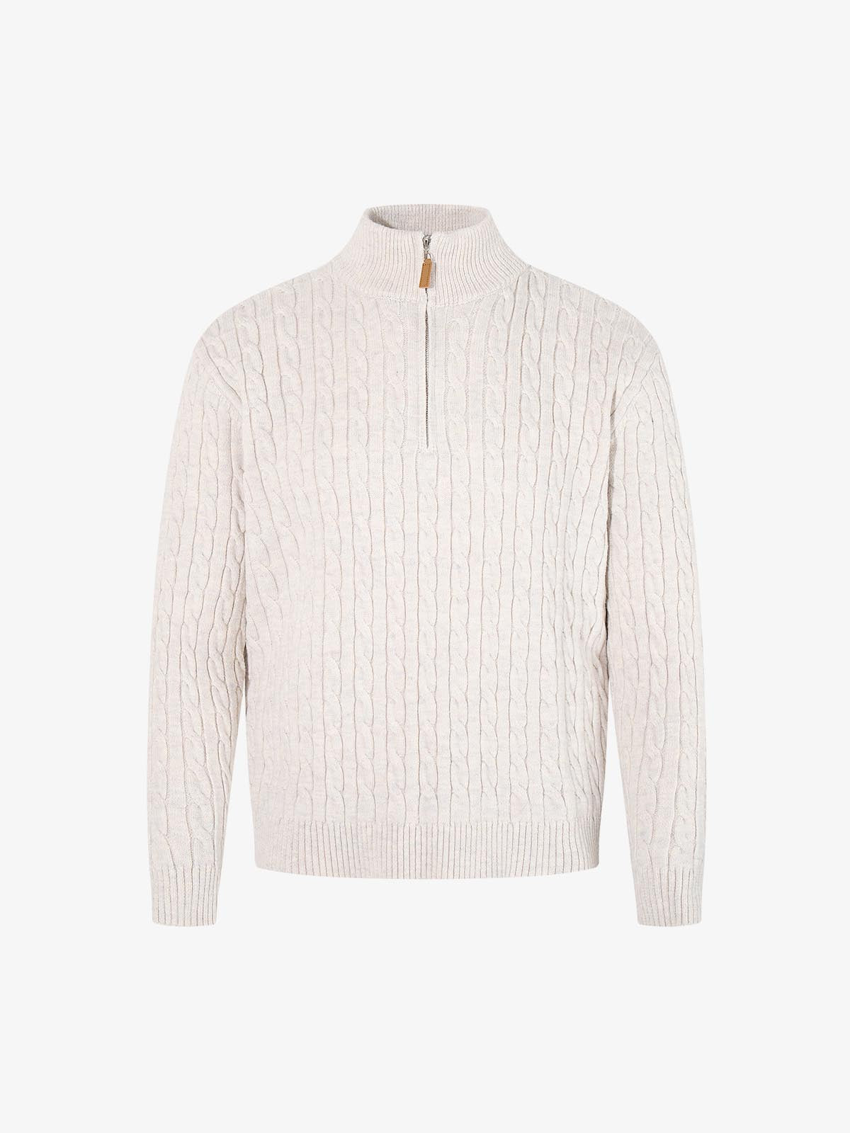 Cable Knit Wool Blend Half-Zip Sweater Men's Winter Warm Knitted Pullover 