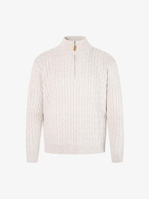 Cable Knit Wool Blend Half-Zip Sweater Men's Winter Warm Knitted Pullover 