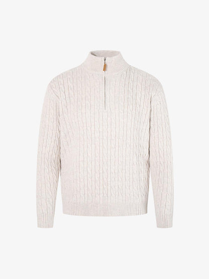 Cable Knit Wool Blend Half-Zip Sweater Men's Winter Warm Knitted Pullover 