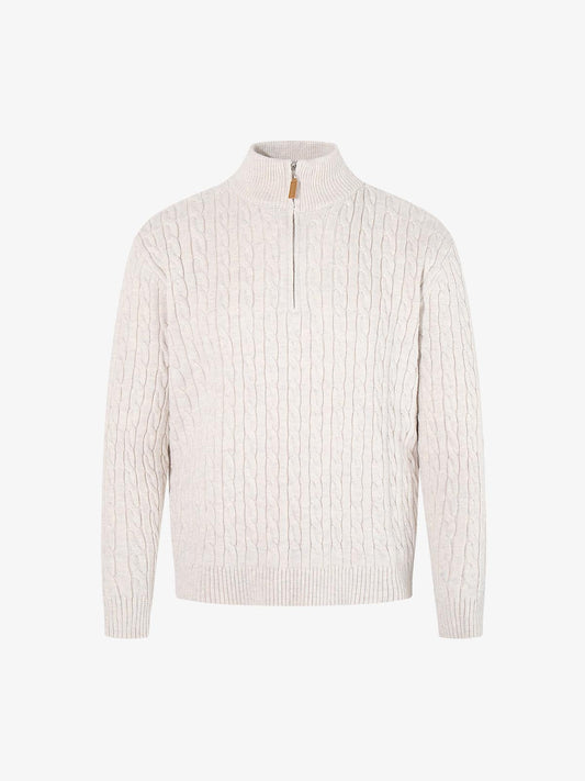 Cable Knit Wool Blend Half-Zip Sweater Men's Winter Warm Knitted Pullover 