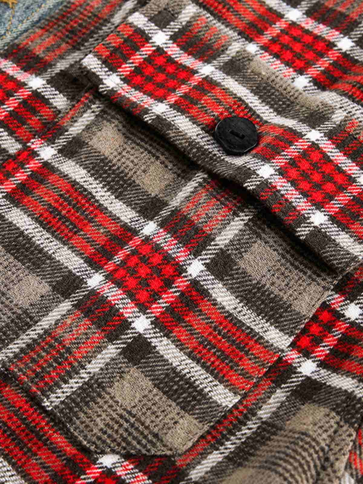 Vintage Plaid Patchwork Denim Panel Shirt 
