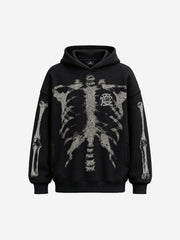 Skeleton Bone Graphic Distressed Hoodie
