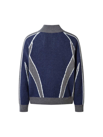 Retro Contrast Color Cardigan Knitted Sweater 