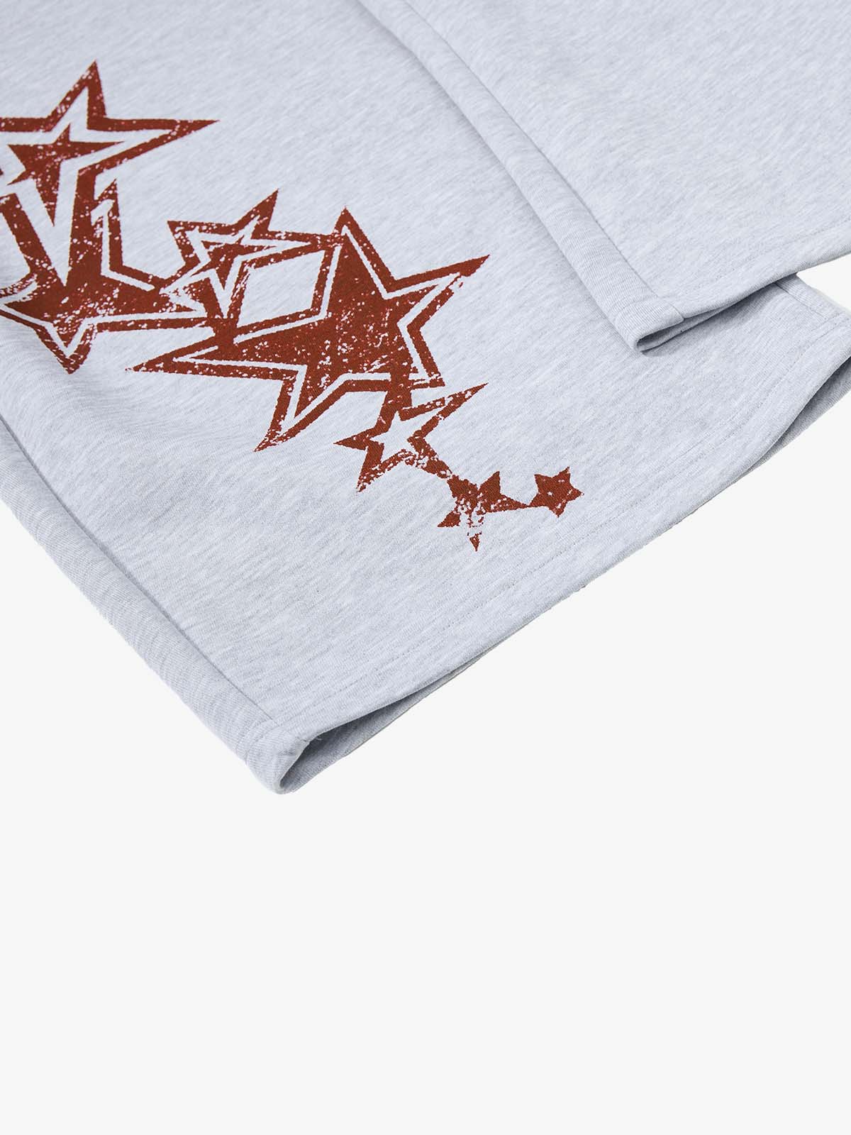 Retro Star Print Drawstring Wide-Leg Barrel Sweatpants 