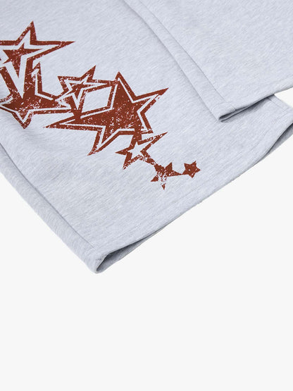 Retro Star Print Drawstring Wide-Leg Barrel Sweatpants 