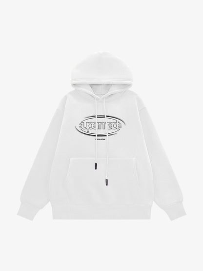 Thesupermade Letter Design Print Fleece Hooded Sweatshirt 