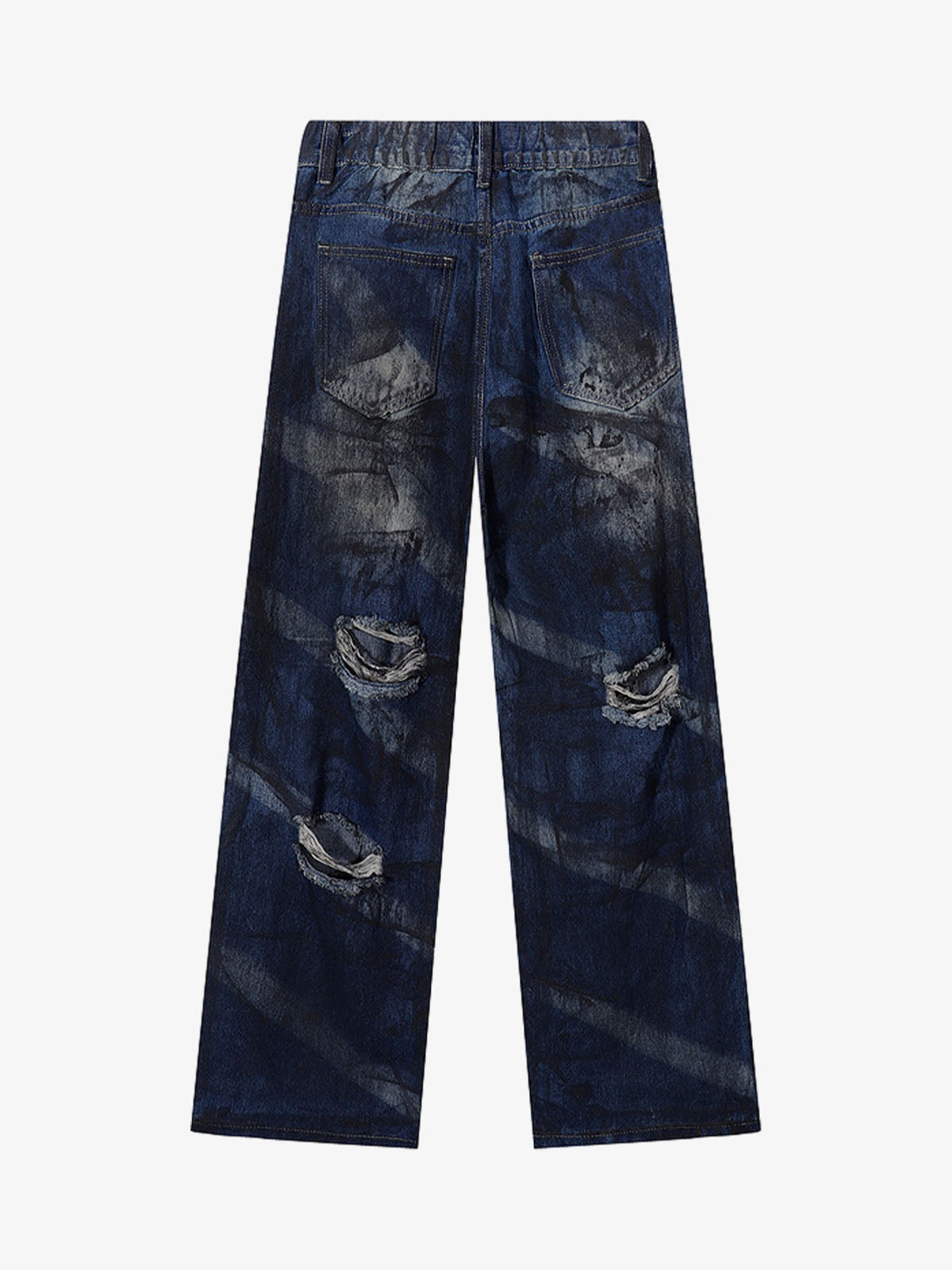 Distressed Wide-Leg Jeans with Tie-Dye Effect for Trendy Looks 