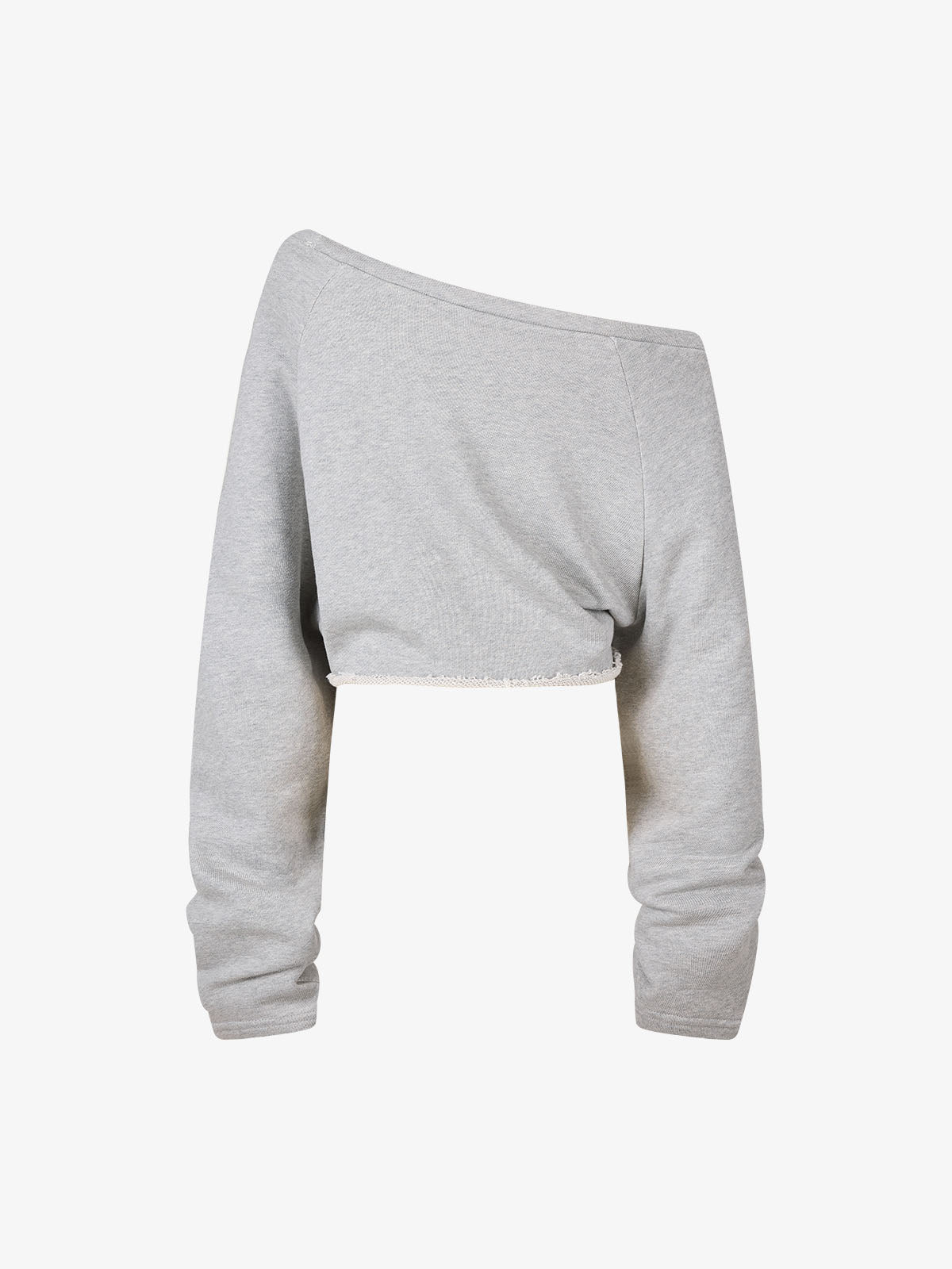 Off-Shoulder Raw Edge Cropped Long Sleeve Tee