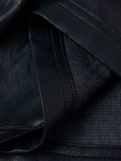 Faux Leather Cargo Shorts for Men - Black Oversized Utility Shorts with Multiple Pockets and Zipper Details 