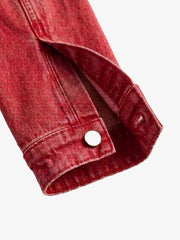 Acid-Washed Distressed Zip Denim Jacket