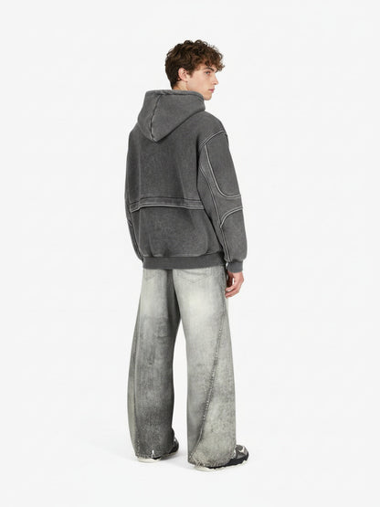 Retro Deconstructed Patchwork Washed Hoodie 
