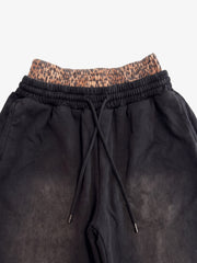 Leopard Print Double Waist Baggy Sweatpants