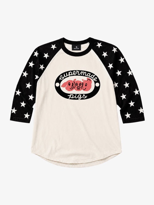 豚のグラフィック入りラグランTシャツ