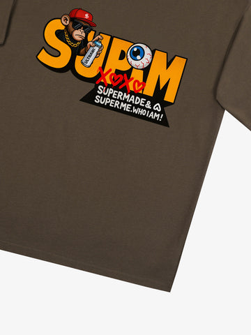 SUPM Trendy Hip-Hop Monkey Graffiti Font T-Shirt 