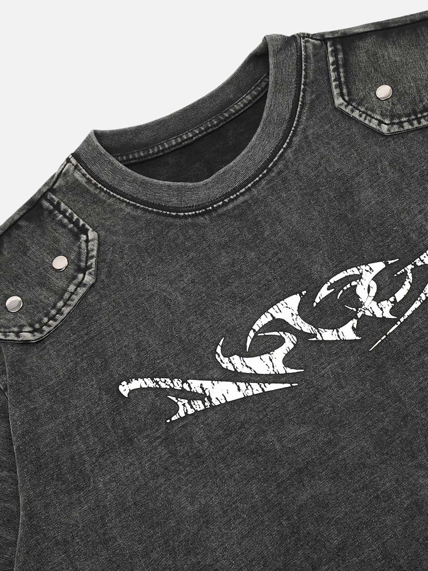 High Street Washed Distressed Sickle Print Patch T-shirt