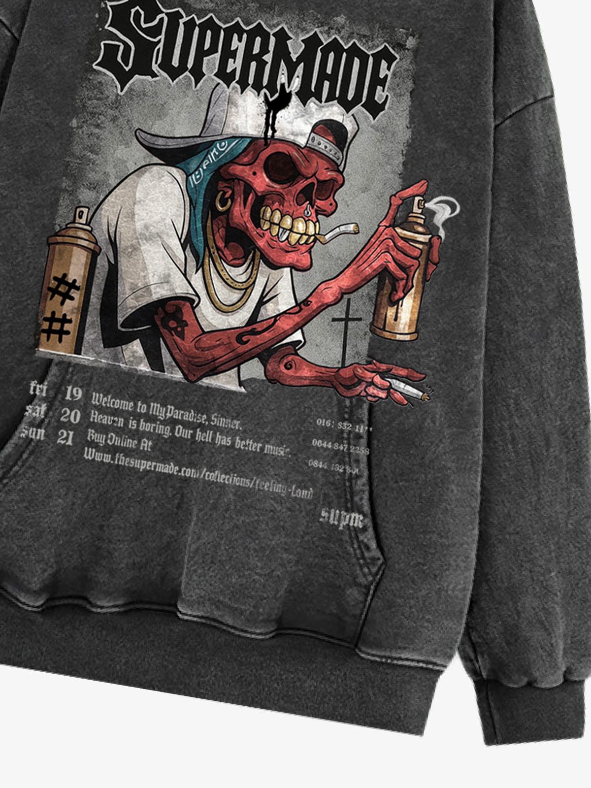 Thesupermade Punk Street Blood Red Skull Graffiti Hooded Sweatshirt 