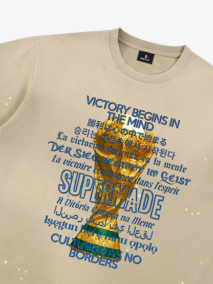 Heavy Wash Splash Ink Loose Edition Short Sleeve T-Shirt with "FIFA" World Cup Motif printed with the "FIFA" motto and multilingual design motif 