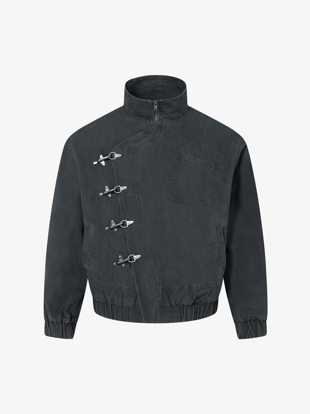 Asymmetrical Zip Metal Buckle Bomber Jacket