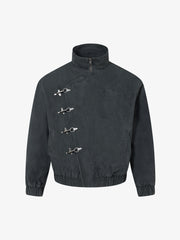 Asymmetrical Zip Metal Buckle Bomber Jacket