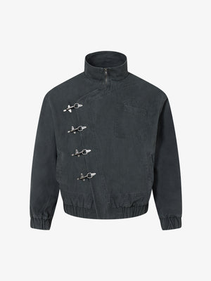 Asymmetrical Zip Metal Buckle Bomber Jacket