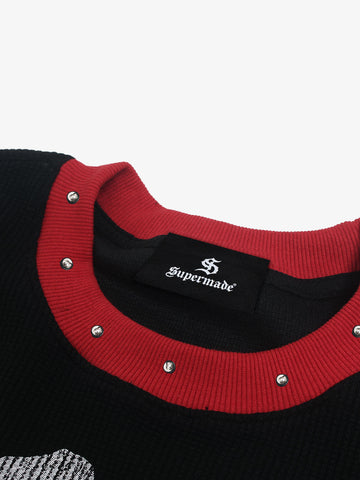 Dark Color-Blocked Print Long-Sleeve T-Shirt