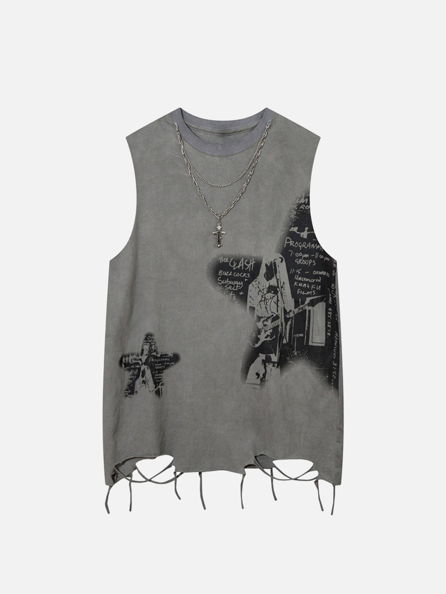 Thesupermade Vintage Necklace Star Print Sleeveless Hip-hop Tank Top