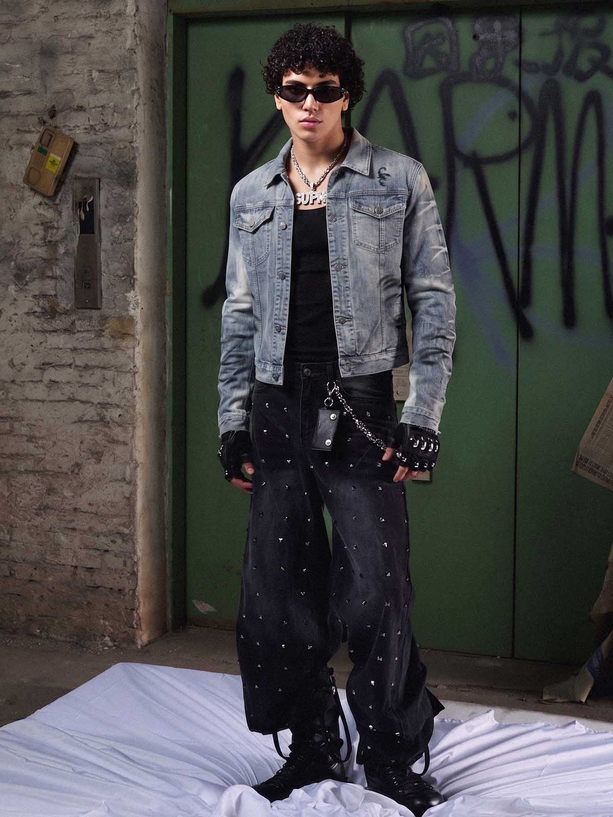Tiger Stripe Curved-Sleeve Heavyweight Denim Jacket
