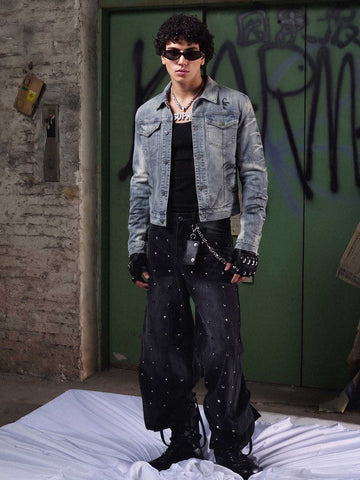 Tiger Stripe Curved-Sleeve Heavyweight Denim Jacket