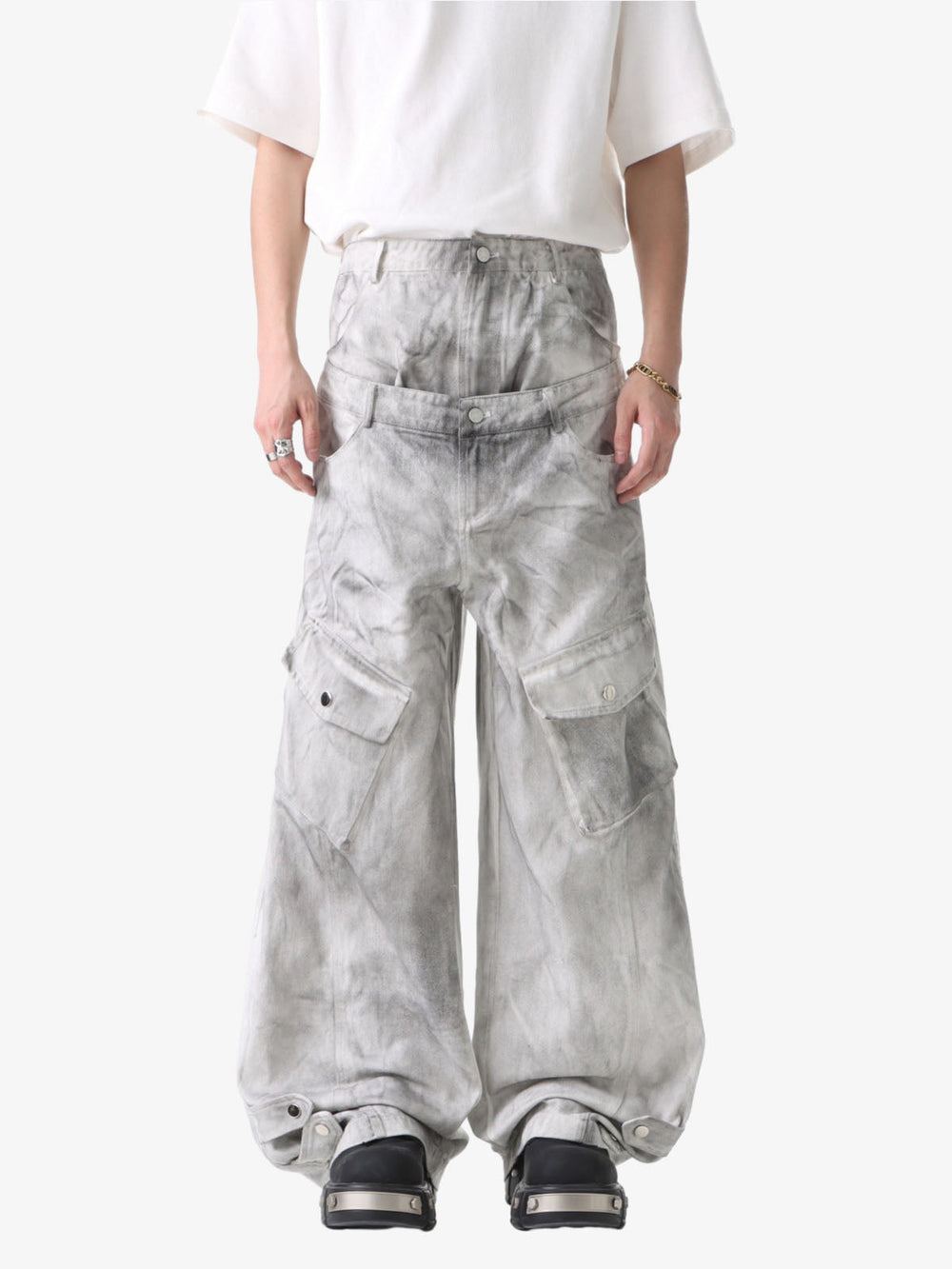 Vintage Double Waist Utility Cargo Jeans 