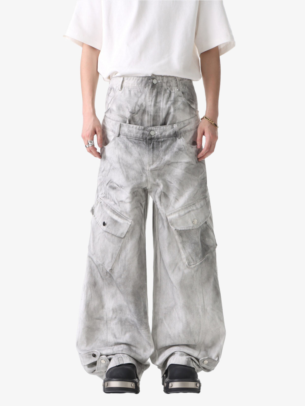 Vintage Double Waist Utility Cargo Jeans
