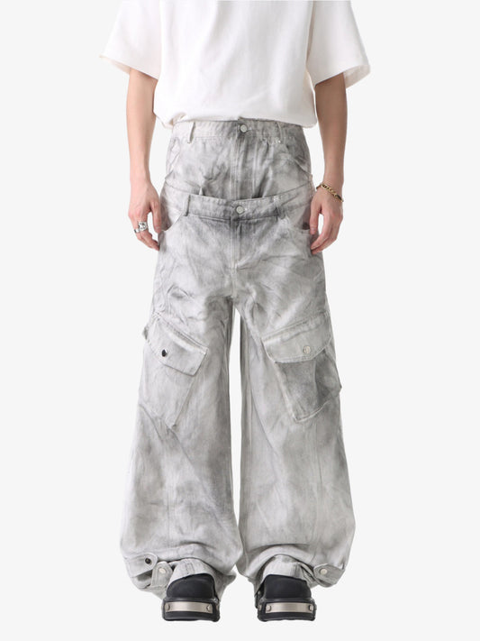 Pantalones vaqueros cargo utilitarios vintage de doble cintura.