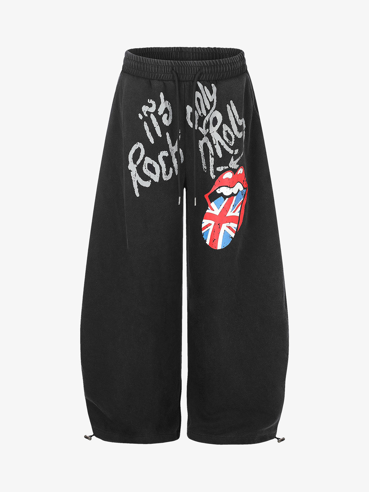 Lip Flag Graphic Distressed Washed Baggy Barrel Sweatpants