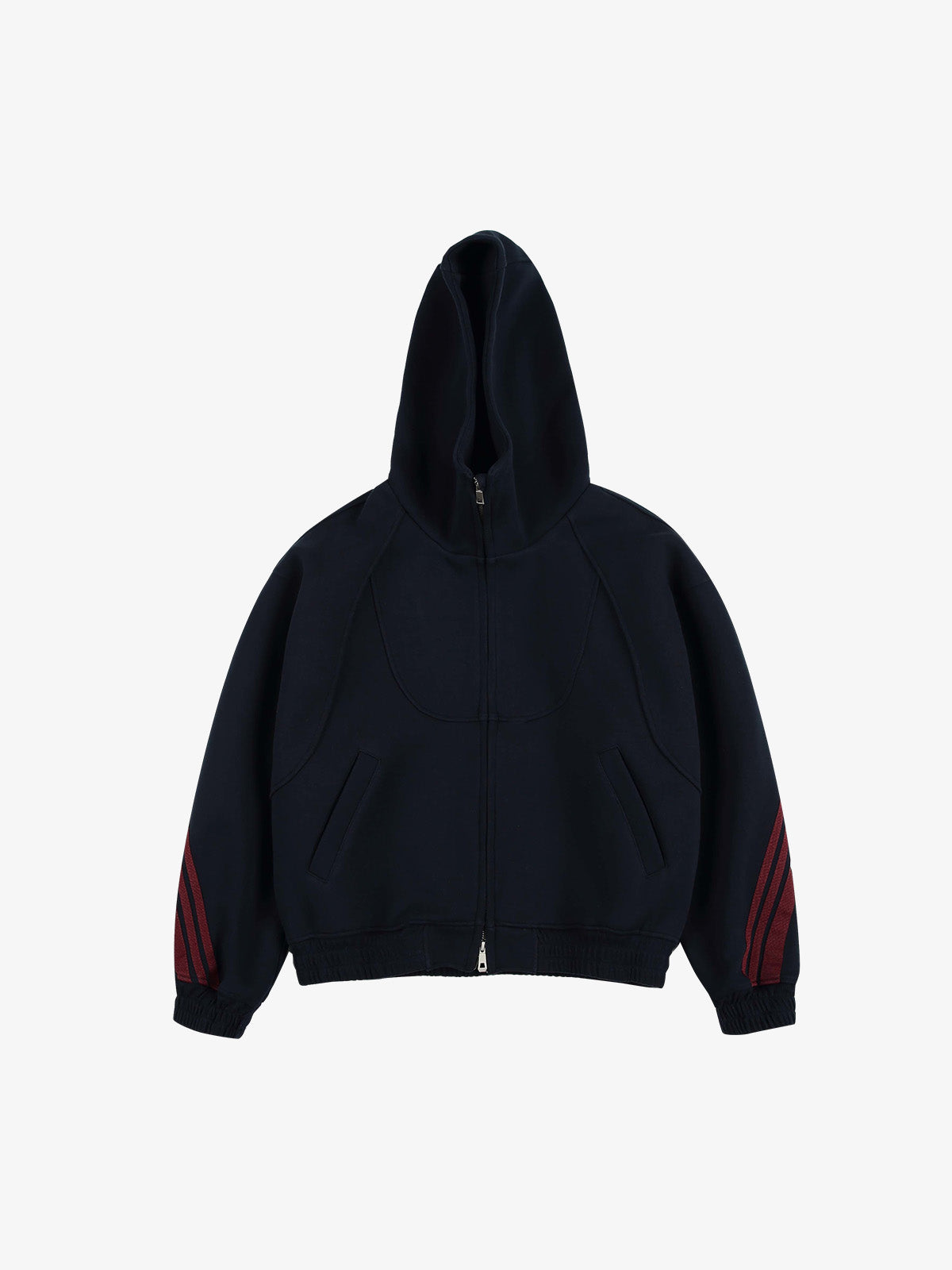Striped Patchwork Boxy Fit Zip-Up Hoodie