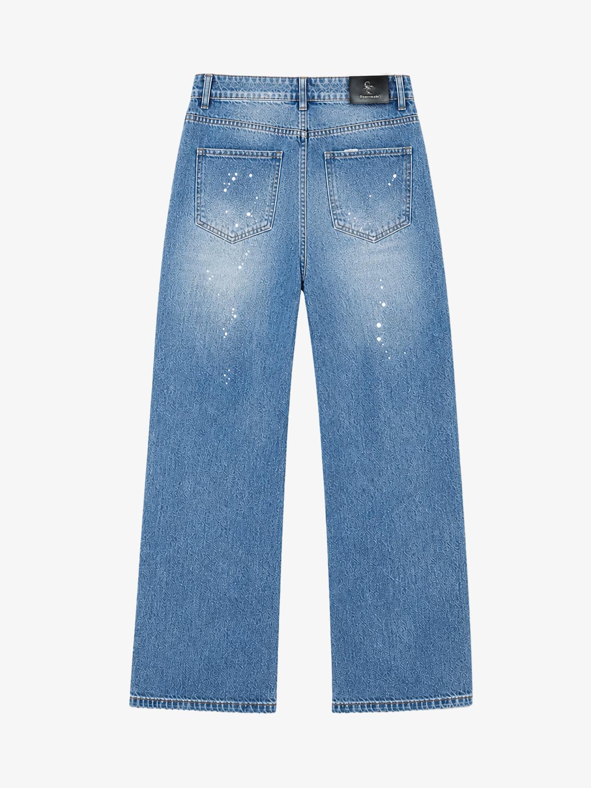 Leopard Knee-Detail Washed Distressed Straight-Leg Jeans