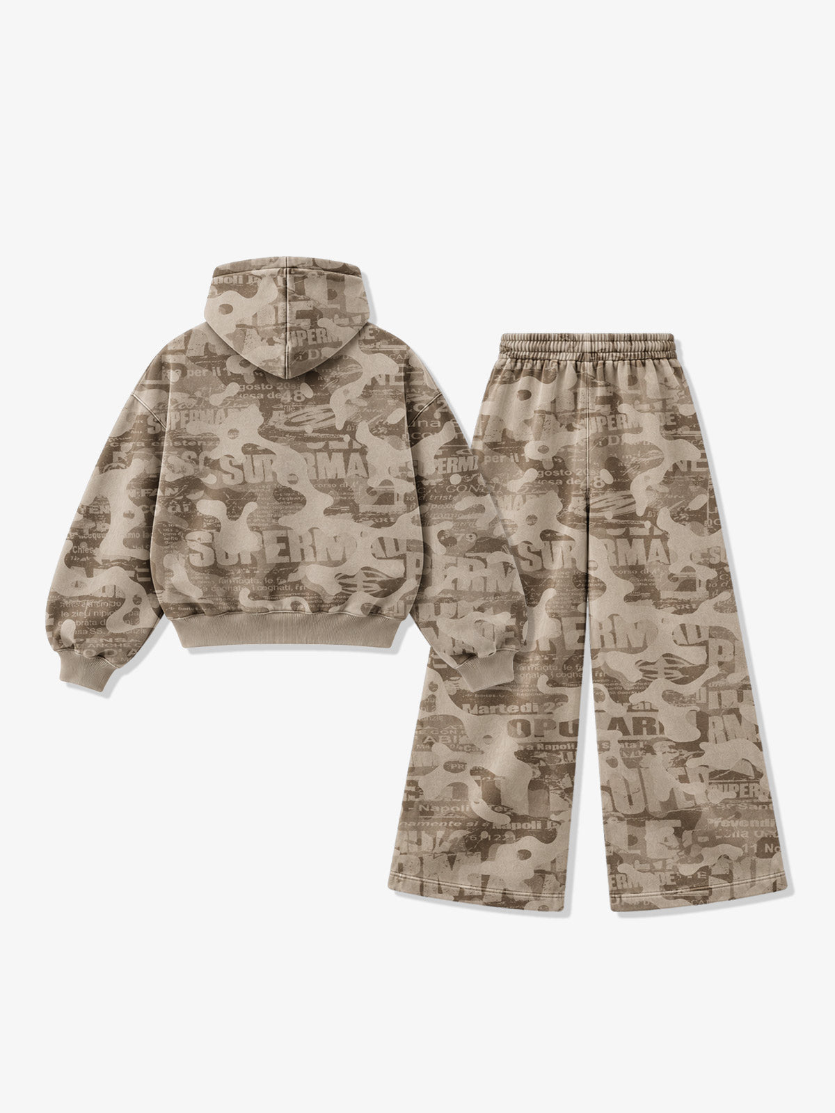 Distressed Camo Zip Hoodie & Wide-Leg Sweatpants Set