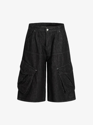 Retro Drape Baggy Straight Workwear Denim Shorts 