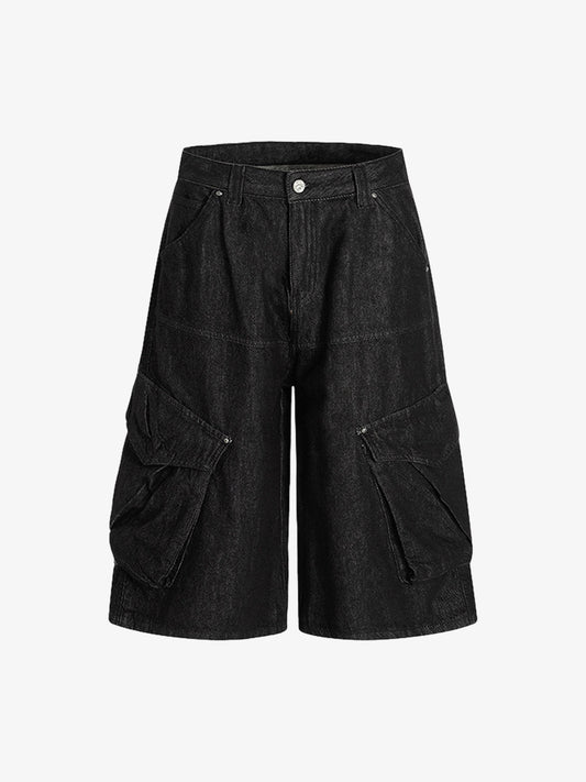 Retro Drape Baggy Straight Workwear Denim Shorts 